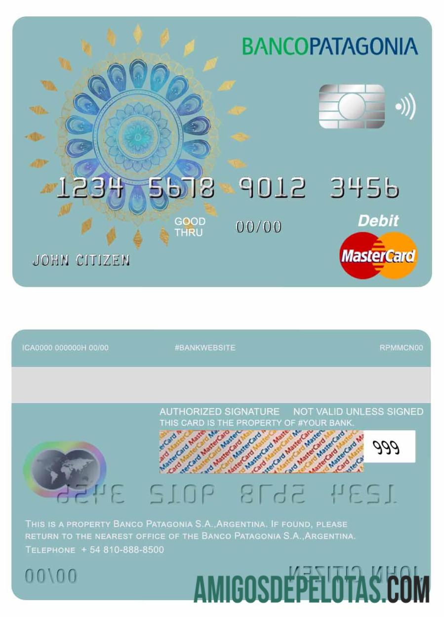Cartão de Débito Argentina Banco Patagonia S.A. Bank Mastercard exemplo real